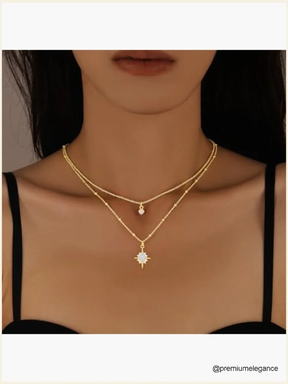 Dainty Gold Layered Star Opal Pendant Necklace Set Choker